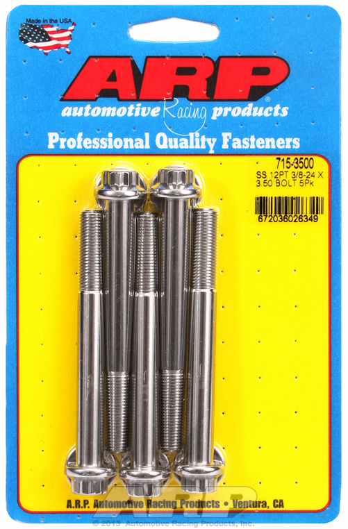 "3/8""-24 x 3.500 12pt 7/16 wrenching SS bolts" (5pcs)