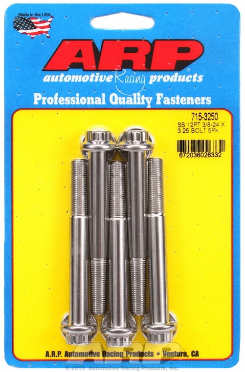 "3/8""-24 x 3.250 12pt 7/16 wrenching SS bolts" (5pcs)