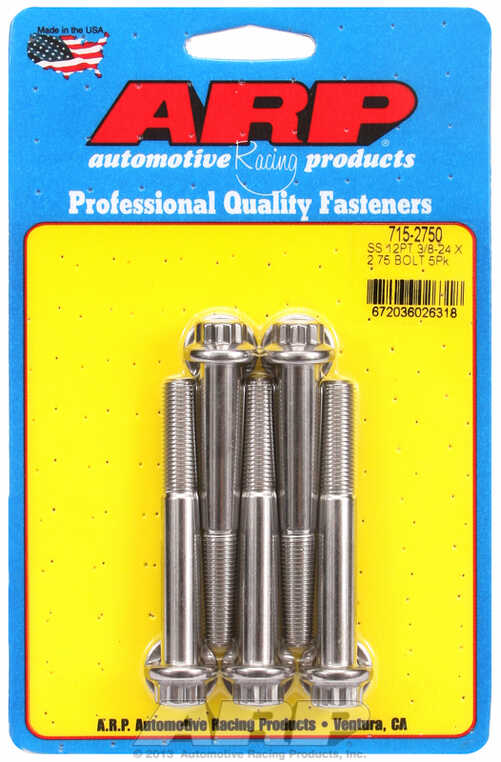"3/8""-24 x 2.750 12pt 7/16 wrenching SS bolts" (5pcs)