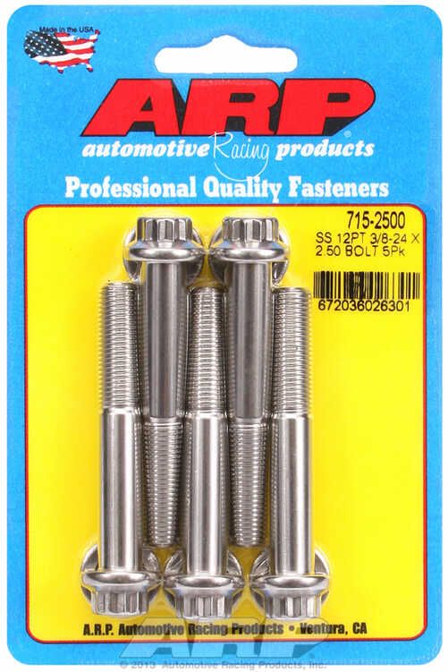 "3/8""-24 x 2.500 12pt 7/16 wrenching SS bolts" (5pcs)