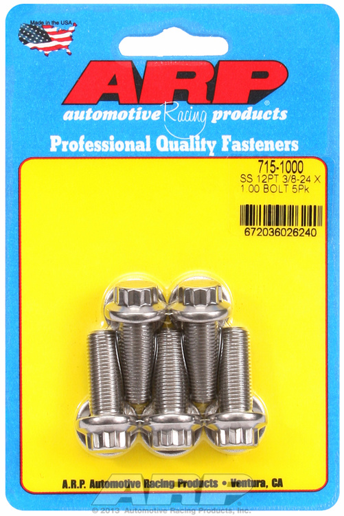 "3/8""-24 x 1.000 12pt 7/16 wrenching SS bolts" (5pcs)
