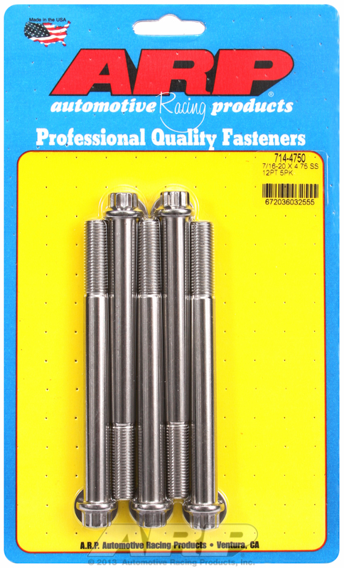 "7/16""-20 x 4.750 12pt SS bolts" (5pcs)
