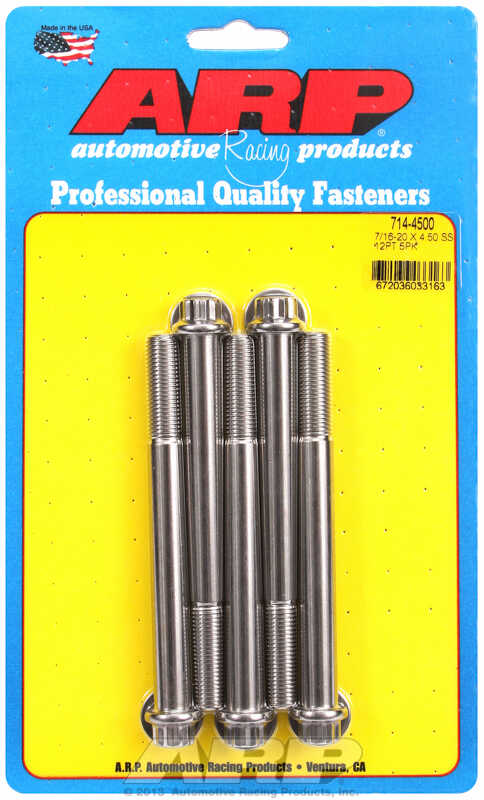 "7/16""-20 x 4.500 12pt SS bolts" (5pcs)