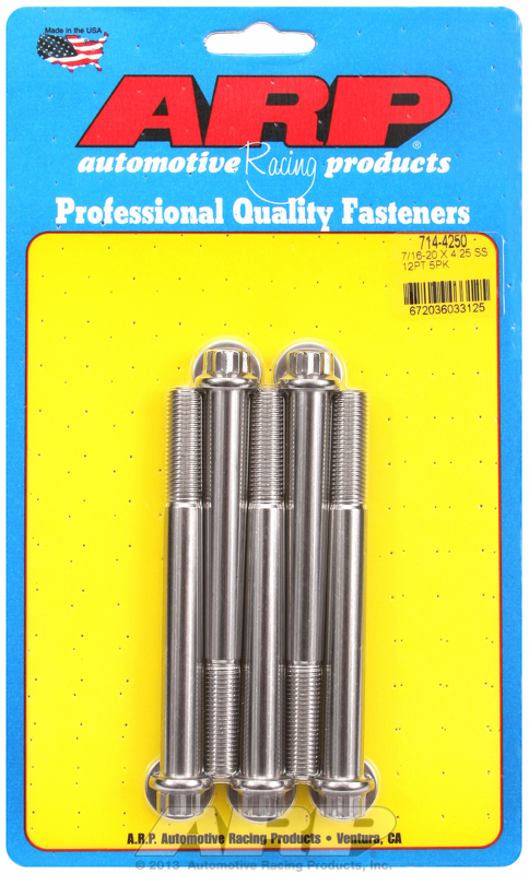 "7/16""-20 x 4.250 12pt SS bolts" (5pcs)
