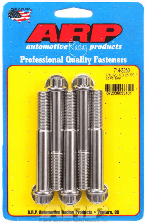 "7/16""-20 x 3.250 12pt SS bolts" (5pcs)