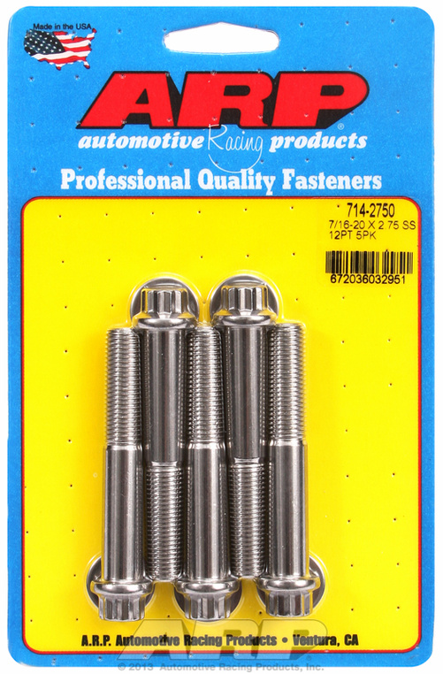 "7/16""-20 x 2.750 12pt SS bolts" (5pcs)