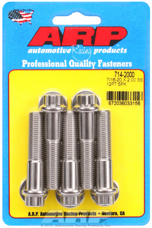 "7/16""-20 x 2.000 12pt SS bolts" (5pcs)