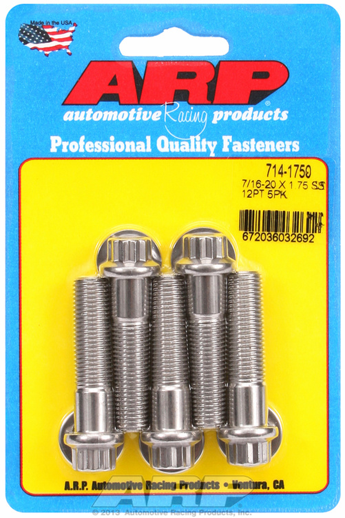 "7/16""-20 x 1.750 12pt SS bolts" (5pcs)