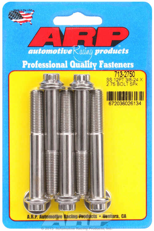 "3/8""-24 x 2.750 12pt SS bolts" (5pcs)