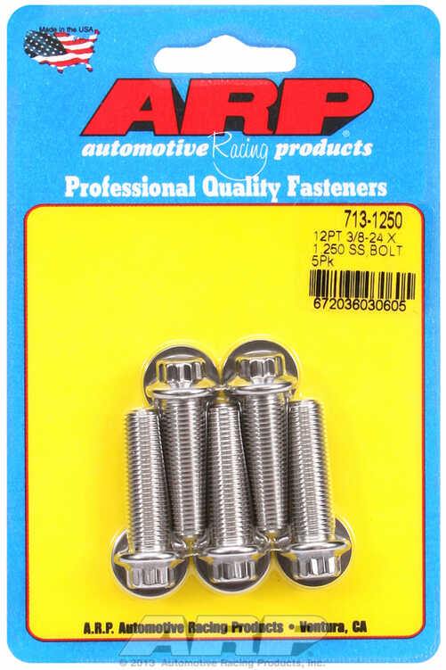 "3/8""-24 x 1.250 12pt SS bolts" (5pcs)