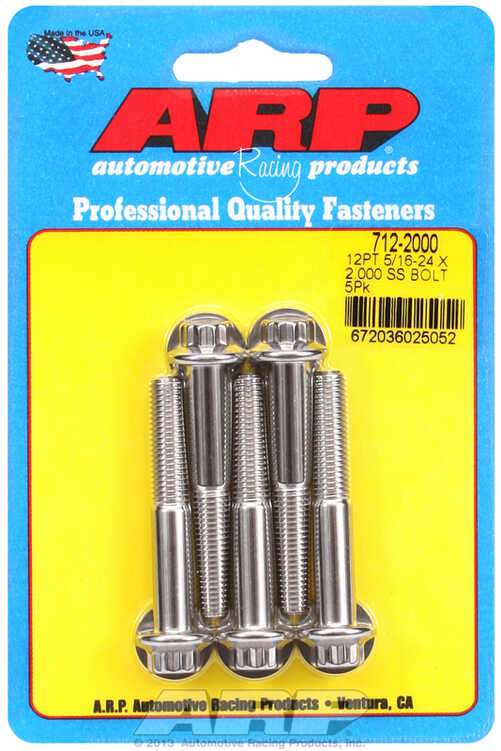 "5/16""-24 x 2.000 12pt SS bolts" (5pcs)