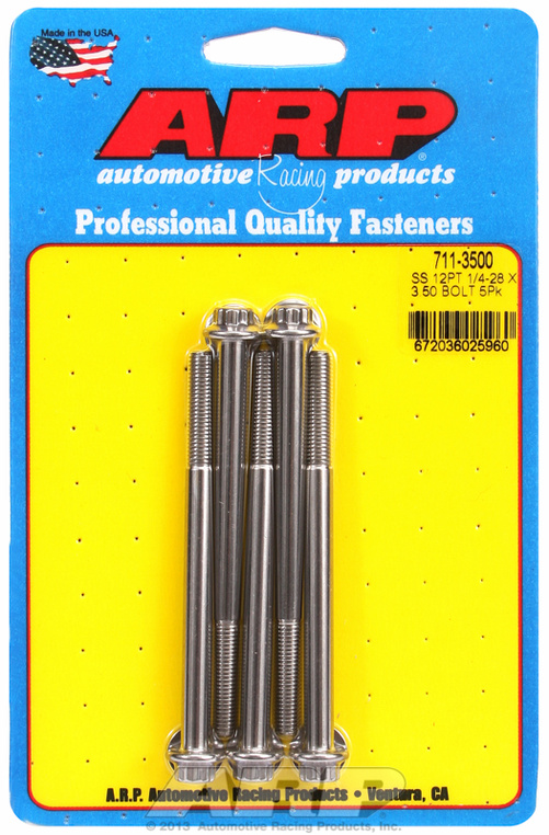 "1/4""-28 x 3.500 12pt SS bolts" (5pcs)