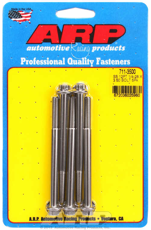 "1/4""-28 x 3.500 12pt SS bolts" (5pcs)