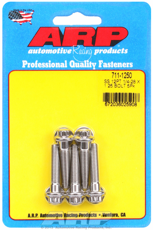 "1/4""-28 x 1.250 12pt SS bolts" (5pcs)