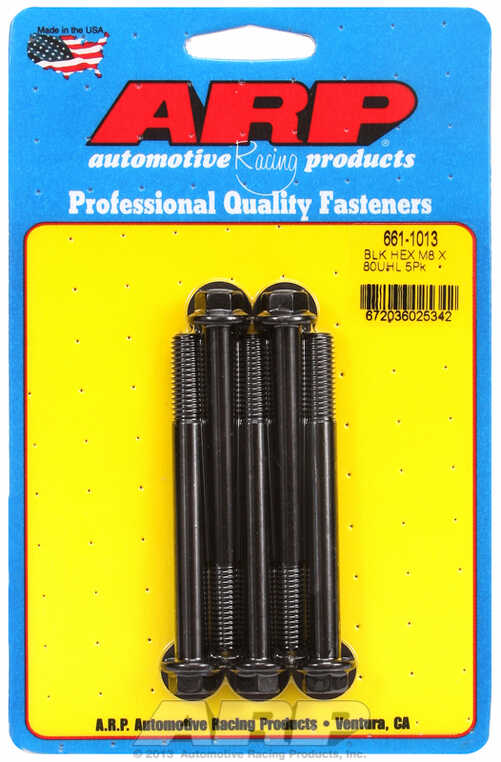 M8 x 1.25 x 80 hex black oxide bolts (5pcs)