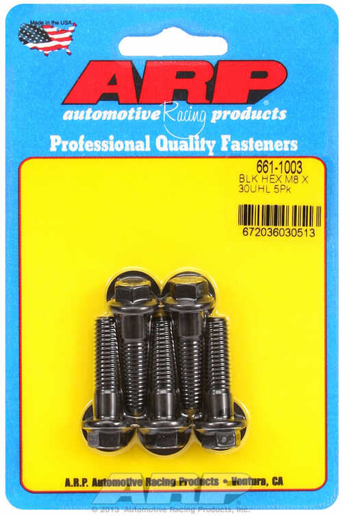 M8 x 1.25 x 30 hex black oxide bolts (5pcs)