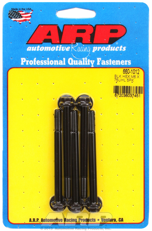 M6 x 1.00 x 75 hex black oxide bolts (5pcs)