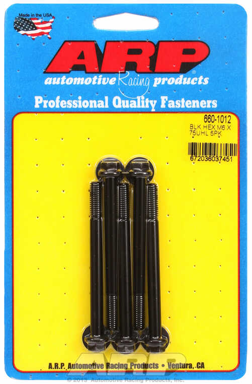 M6 x 1.00 x 75 hex black oxide bolts (5pcs)