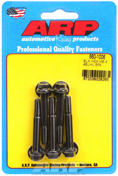 M6 x 1.00 x 45 hex black oxide bolts (5pcs)