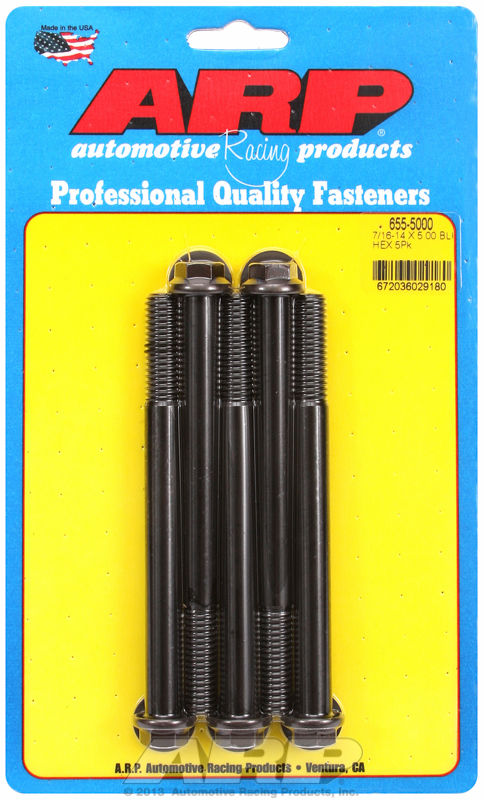 "7/16""-14 X 5.000 hex 1/2 wrenching black oxide bolts" 5pcs