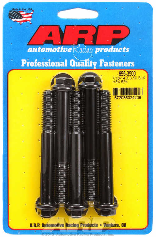 "7/16""-14 X 3.500 hex 1/2 wrenching black oxide bolts" 5pcs