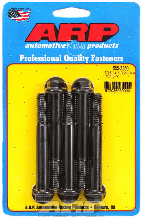 "7/16""-14 X 3.250 hex 1/2 wrenching black oxide bolts" 5pcs