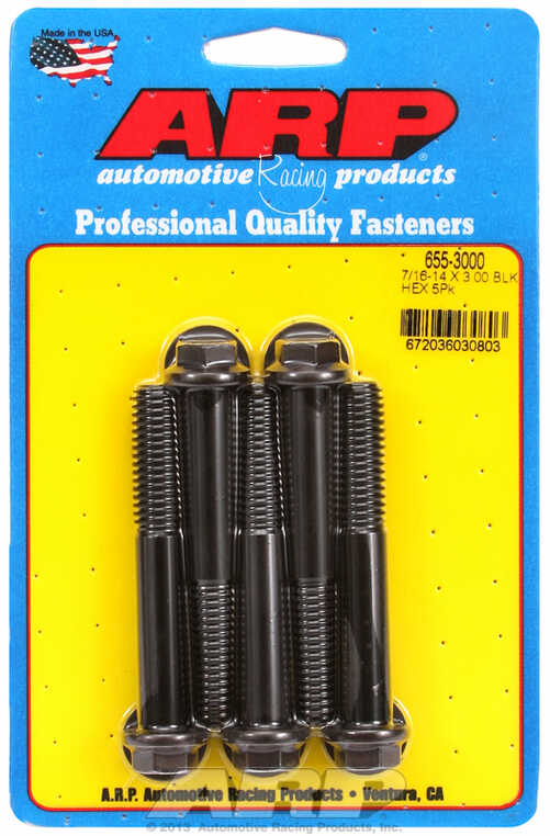"7/16""-14 X 3.000 hex 1/2 wrenching black oxide bolts" 5pcs