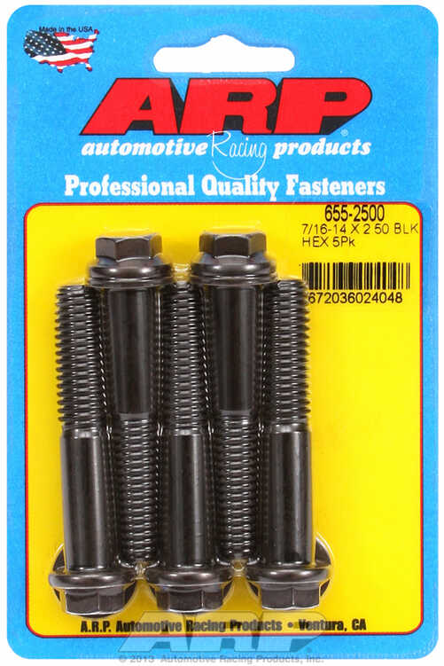 "7/16""-14 X 2.500 hex 1/2 wrenching black oxide bolts" 5pcs
