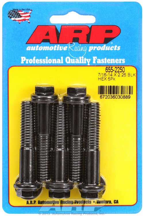 "7/16""-14 X 2.250 hex 1/2 wrenching black oxide bolts" 5pcs