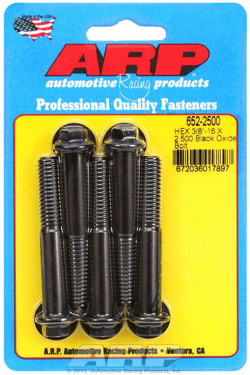 "3/8""-16 X 2.500 hex black oxide bolts" (5pcs)