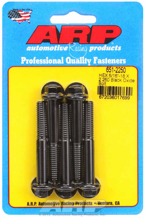 "5/16""-18 X 2.250 hex black oxide bolts" (5pcs)