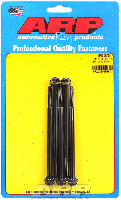 "1/4""-20 X 4.500 hex black oxide bolts" (5pcs)