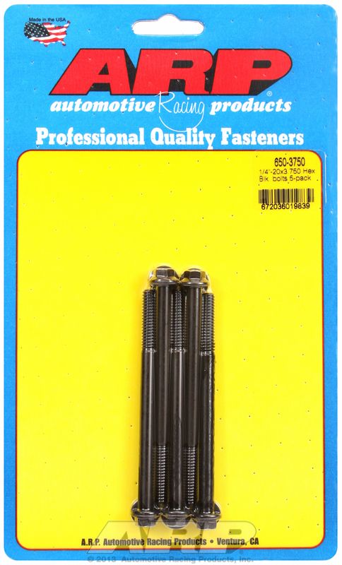 "1/4""-20 X 3.750 hex black oxide bolts" (5pcs)
