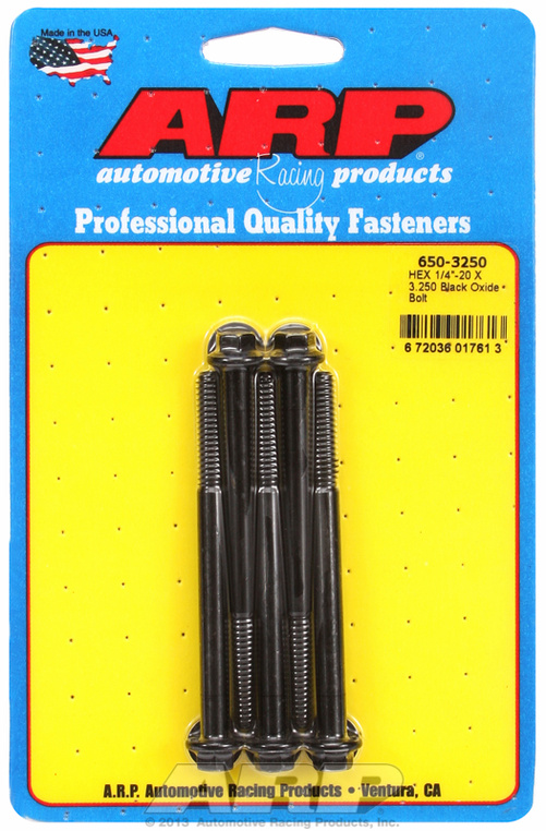 "1/4""-20 X 3.250 hex black oxide bolts" (5pcs)