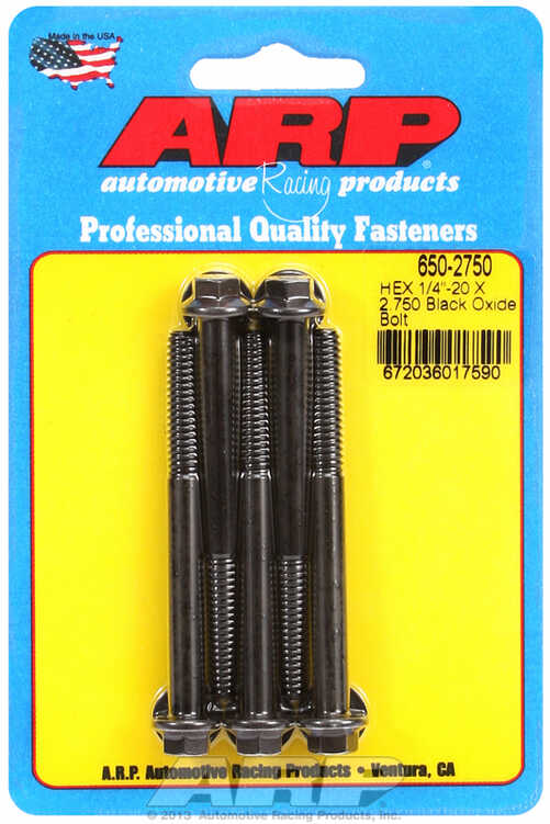 "1/4""-20 X 2.750 hex black oxide bolts" (5pcs)