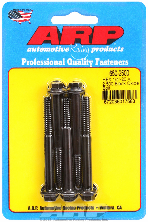 "1/4""-20 X 2.500 hex black oxide bolts" (5pcs)