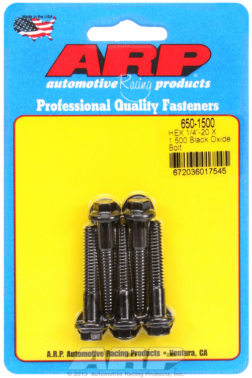 "1/4""-20 X 1.500 hex black oxide bolts" (5pcs)