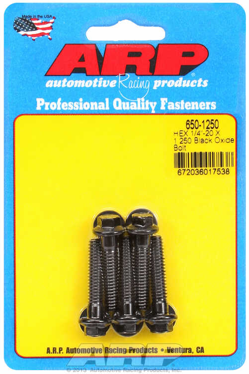 "1/4""-20 X 1.250 hex black oxide bolts" (5pcs)