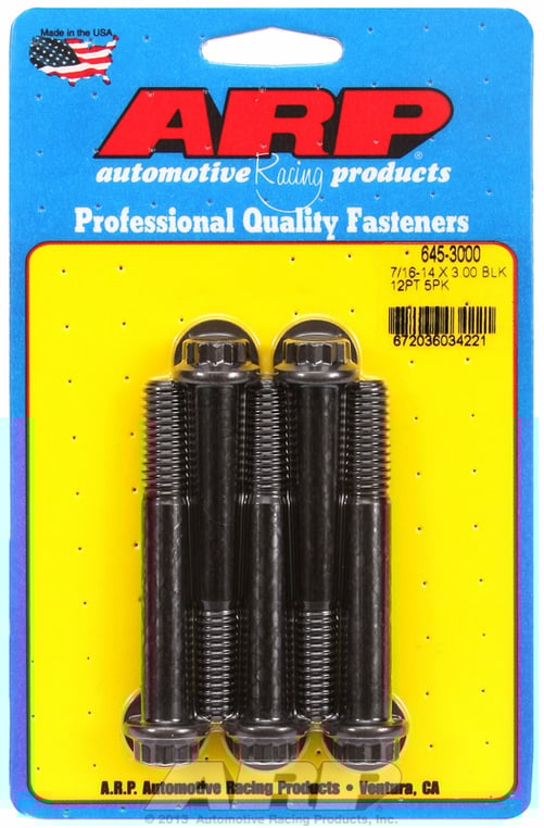 "7/16""-14 X 3.000 12pt 1/2 wrenching black oxide bolts"5pcs