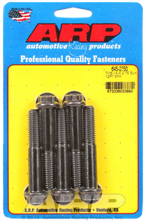 "7/16""-14 X 2.750 12pt 1/2 wrenching black oxide bolts"5pcs