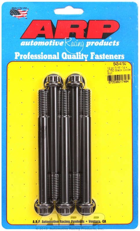 "7/16""-14 x 4.750 12pt black oxide bolts" (5pcs)