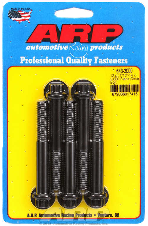 "7/16""-14 x 3.000 12pt black oxide bolts" (5pcs)