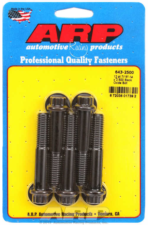 "7/16""-14 x 2.500 12pt black oxide bolts" (5pcs)