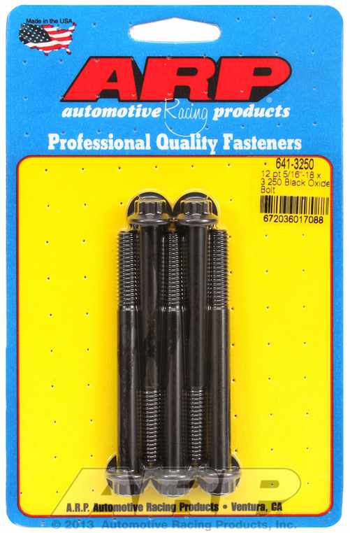 "5/16""-18 x 3.250 12pt black oxide bolts" (5pcs)