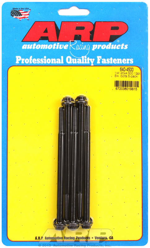 "1/4""-20 x 4.500 12pt black oxide bolts" (5pcs)