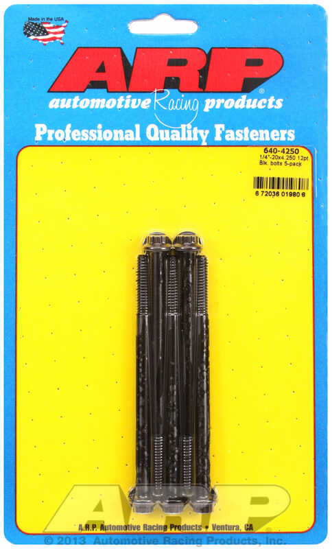 "1/4""-20 x 4.250 12pt black oxide bolts" (5pcs)