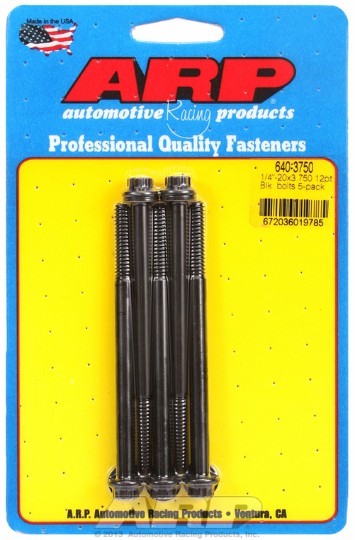 "1/4""-20 x 3.750 12pt black oxide bolts" (5pcs)