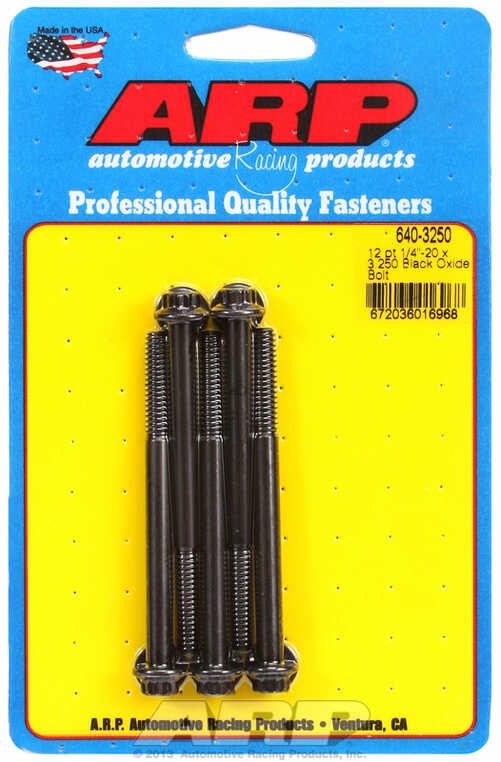 "1/4""-20 x 3.250 12pt black oxide bolts" (5pcs)