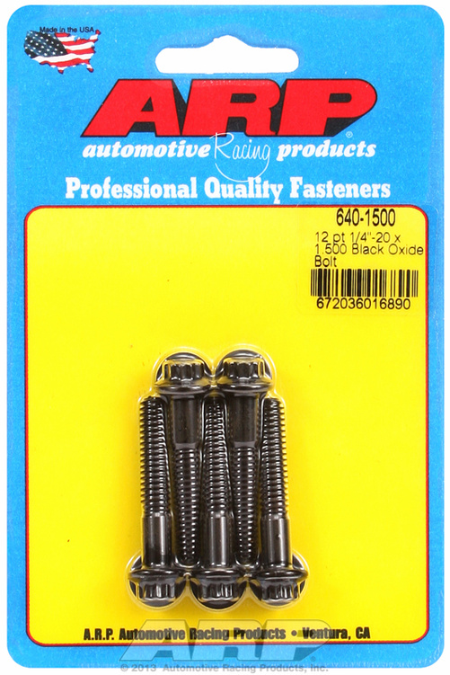 "1/4""-20 x 1.500 12pt black oxide bolts" (5pcs)
