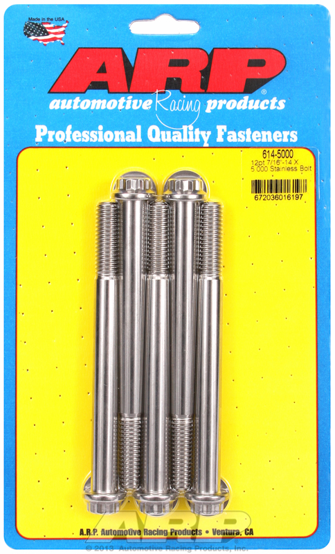 "7/16""-14 X 5.000 12pt 1/2 wrenching SS bolts" (5pcs)